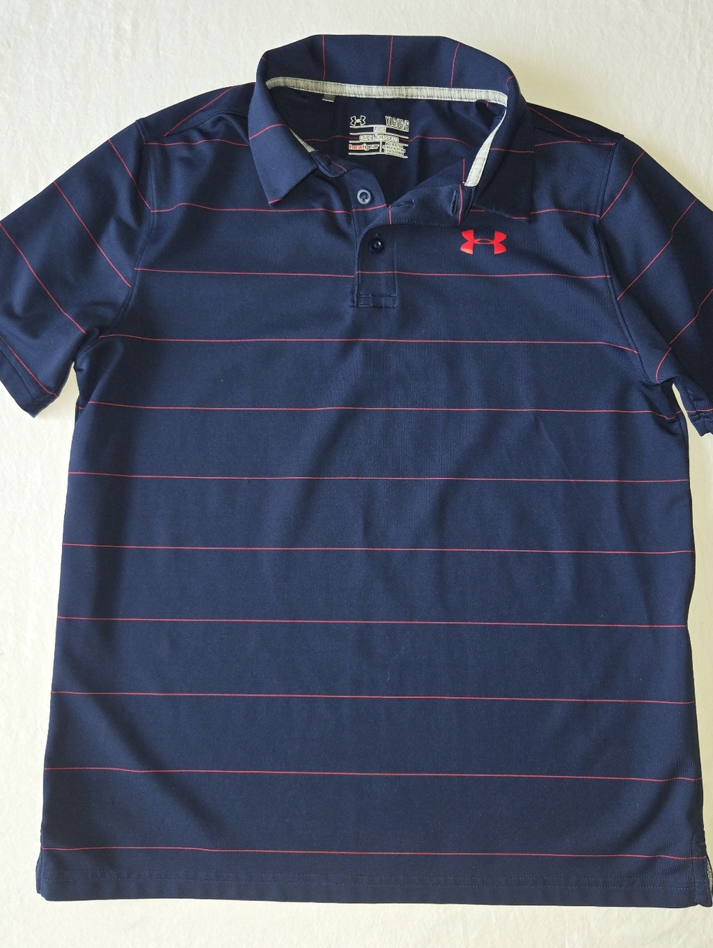 Under Armour Boys Matchplay Navy Golf Polo with Red Stripe Accent, YLG